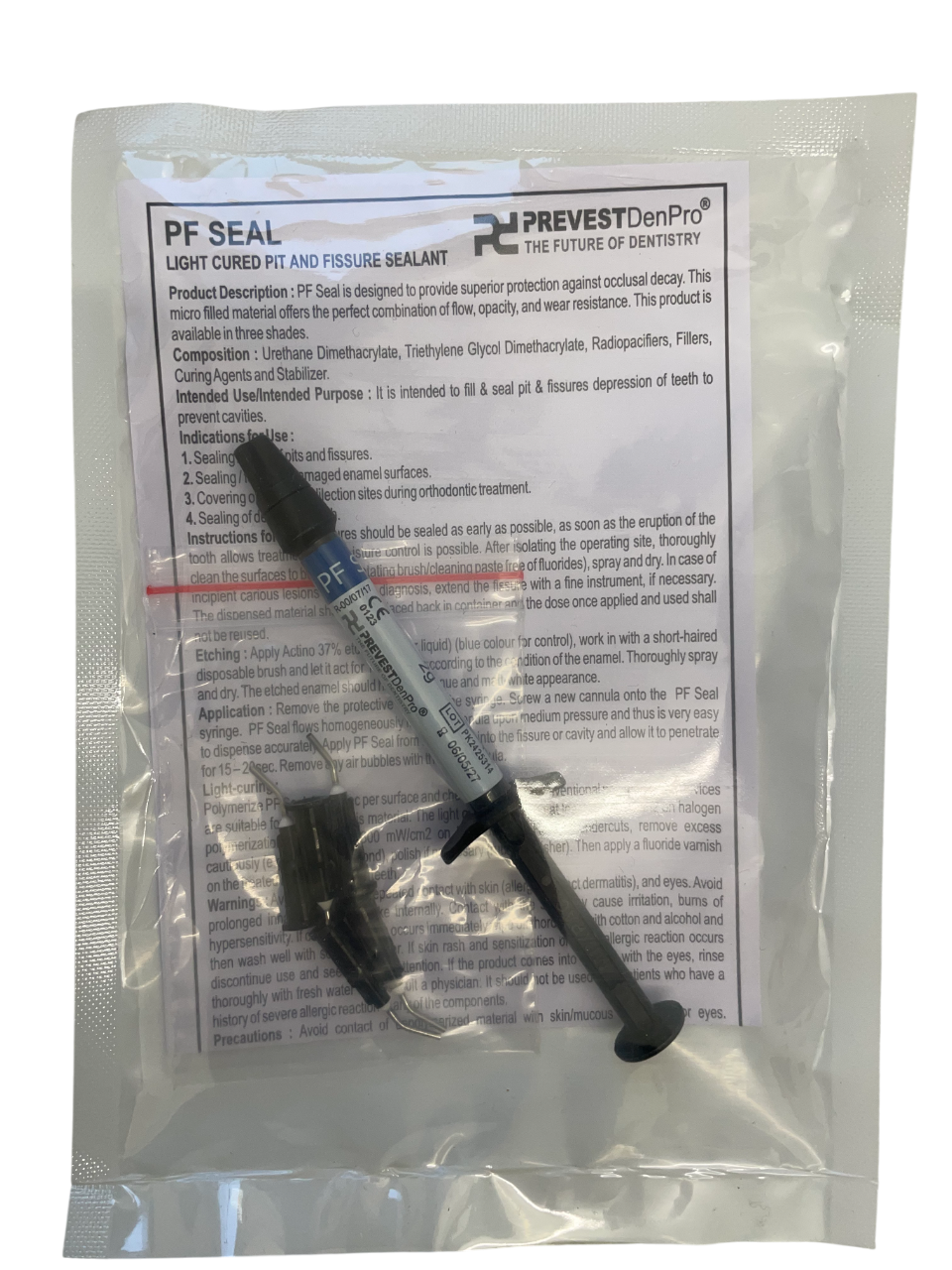 Prevest DenPro 20012-1 PF Seal Light Curing Pit & Fissure Sealant Trial Pack 1x2g Syringe + 5 Applicator Tips (Shade: Opaque)
