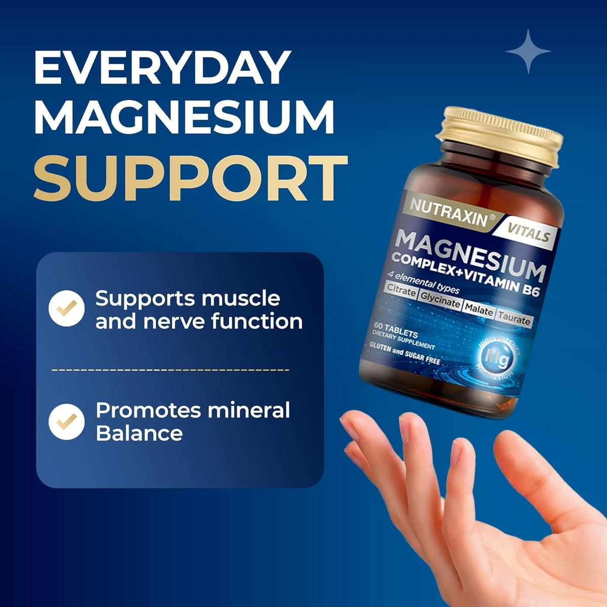 Nutraxin Vitals Magnesium Complex + Vitamin B6 – 60 Tablets
