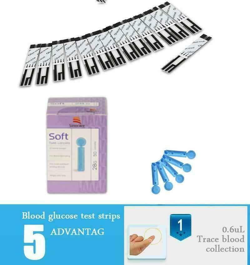 Sinocare Safe Accu WHITE Blood Glucose Monitor / 100 Strips Diabetes Test