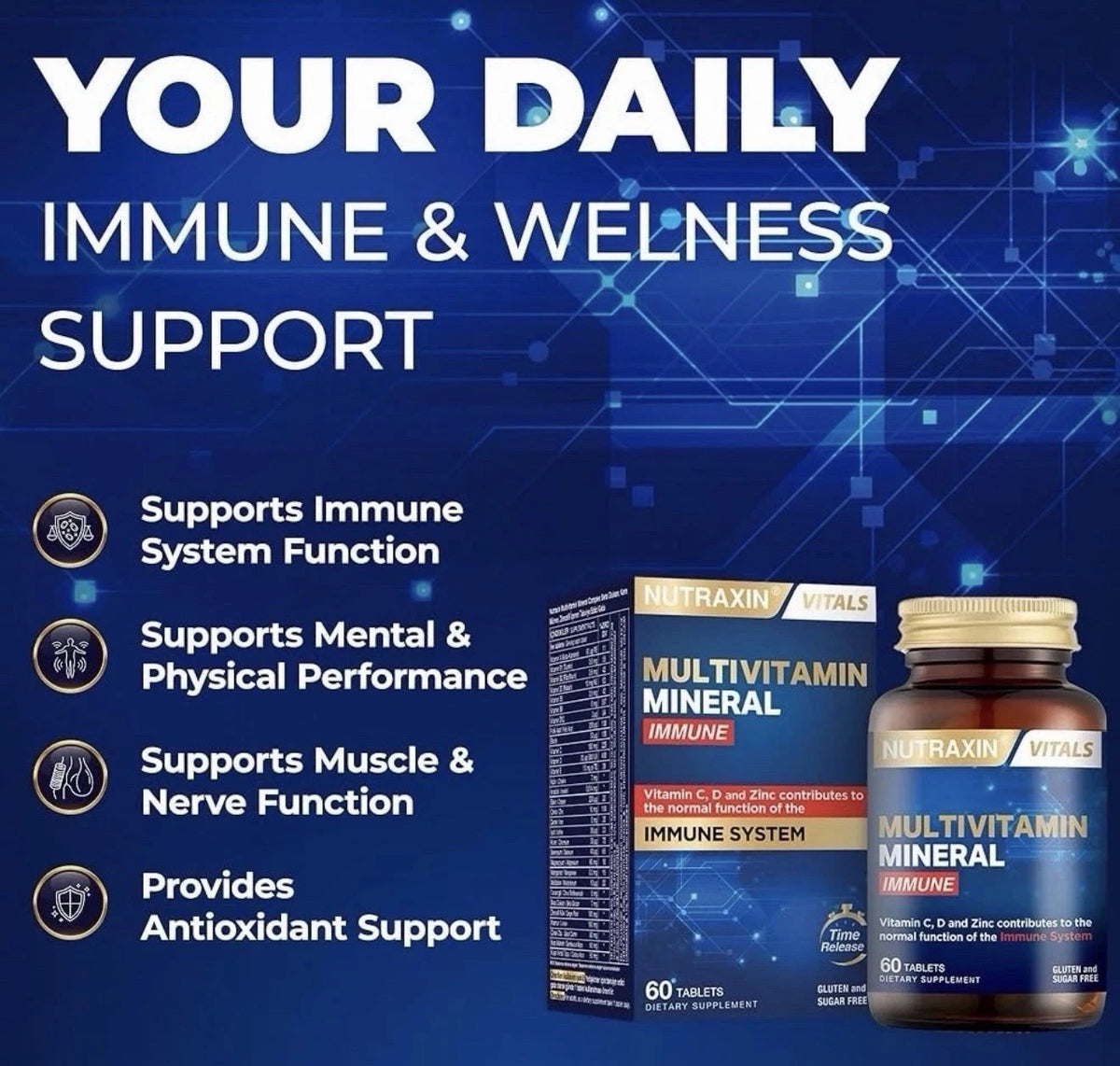Nutraxin Vitals Multivitamin Mineral Immune – 60 Tablets