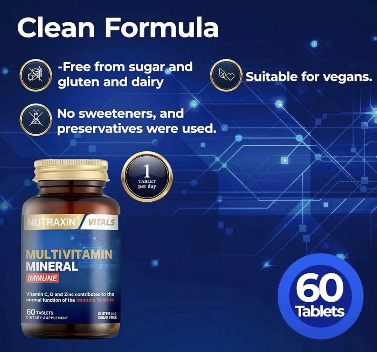 Nutraxin Vitals Multivitamin Mineral Immune – 60 Tablets