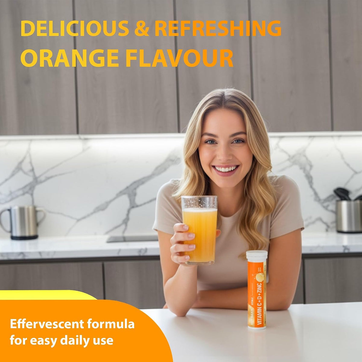 Nutraxin Vitals Vitamin C + D + Zinc – 15 Orange Effervescent Tablets